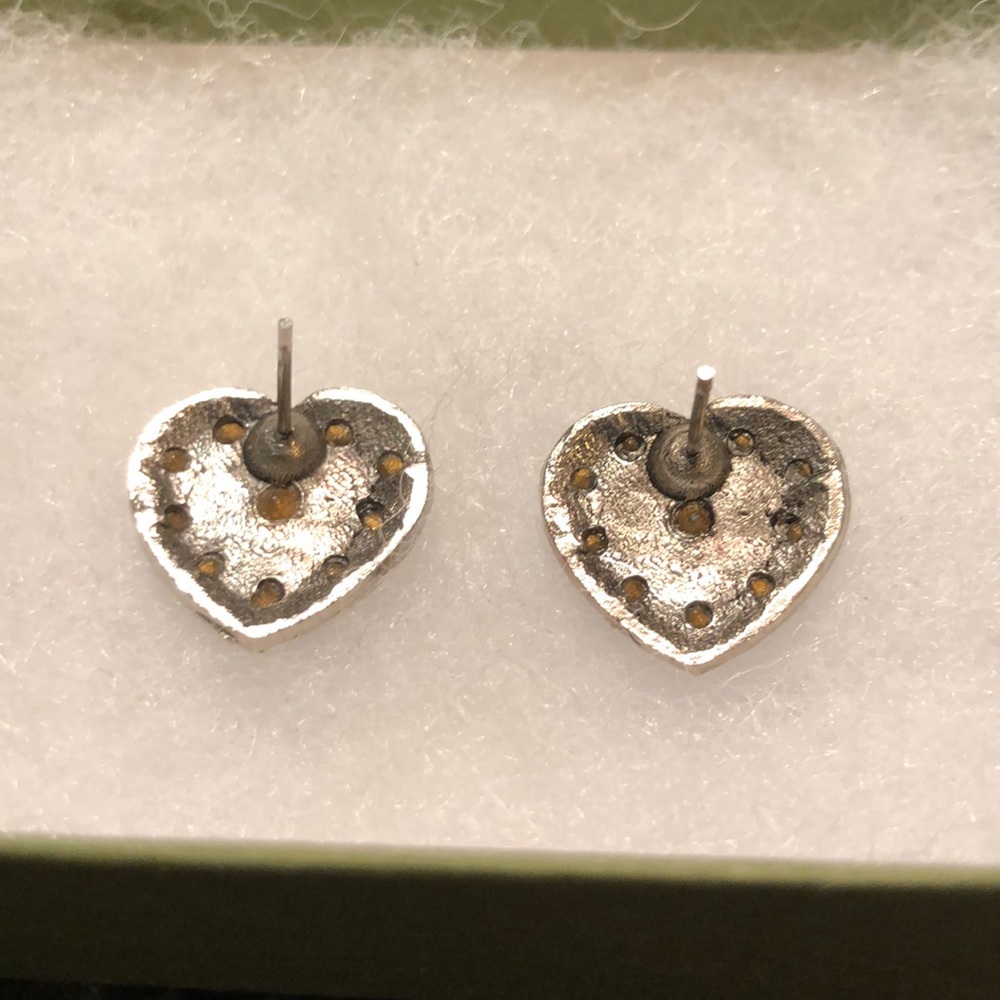 Blue Rhinestone Vintage Heart Earrings - Picture 4 of 4